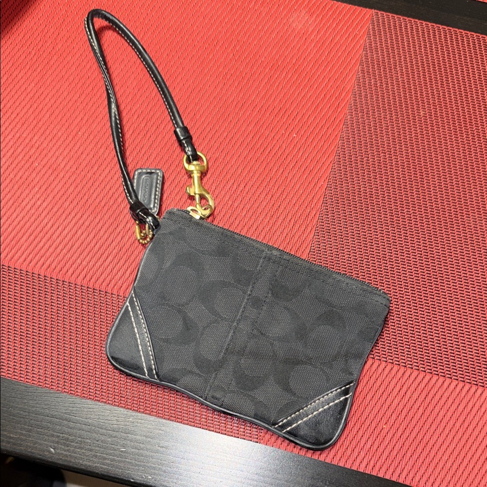 Coach Black Signature Wristlet with Gold Hardware